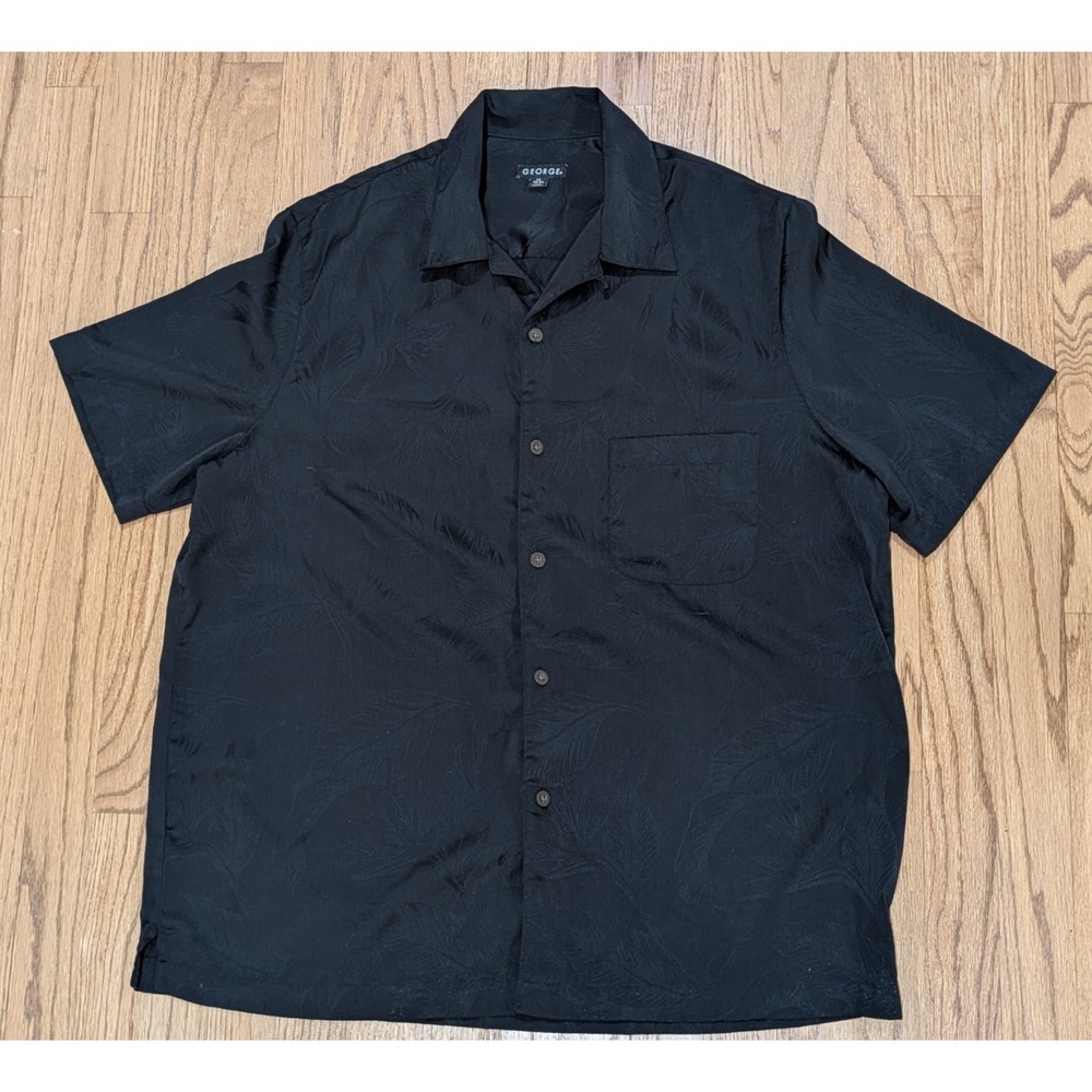 Hawaiian Shirt Short Sleeve Men Size L 42-46 Tropical Black Vacation Button Up